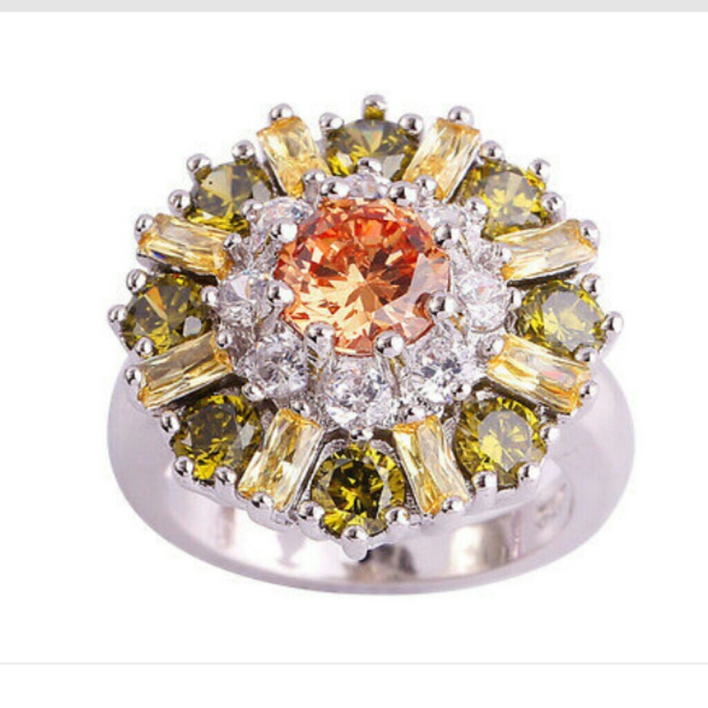 New multi color cz silver ring